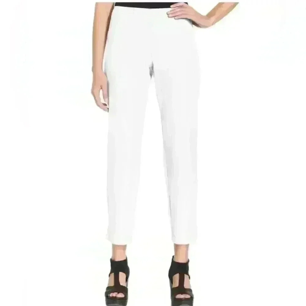 Eileen Fisher Womens Pull On White Pants Size M Elastic Waist FLAWED